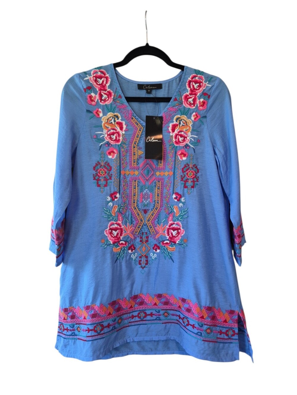 Calessa Floral Embroidered Tunic Blouse